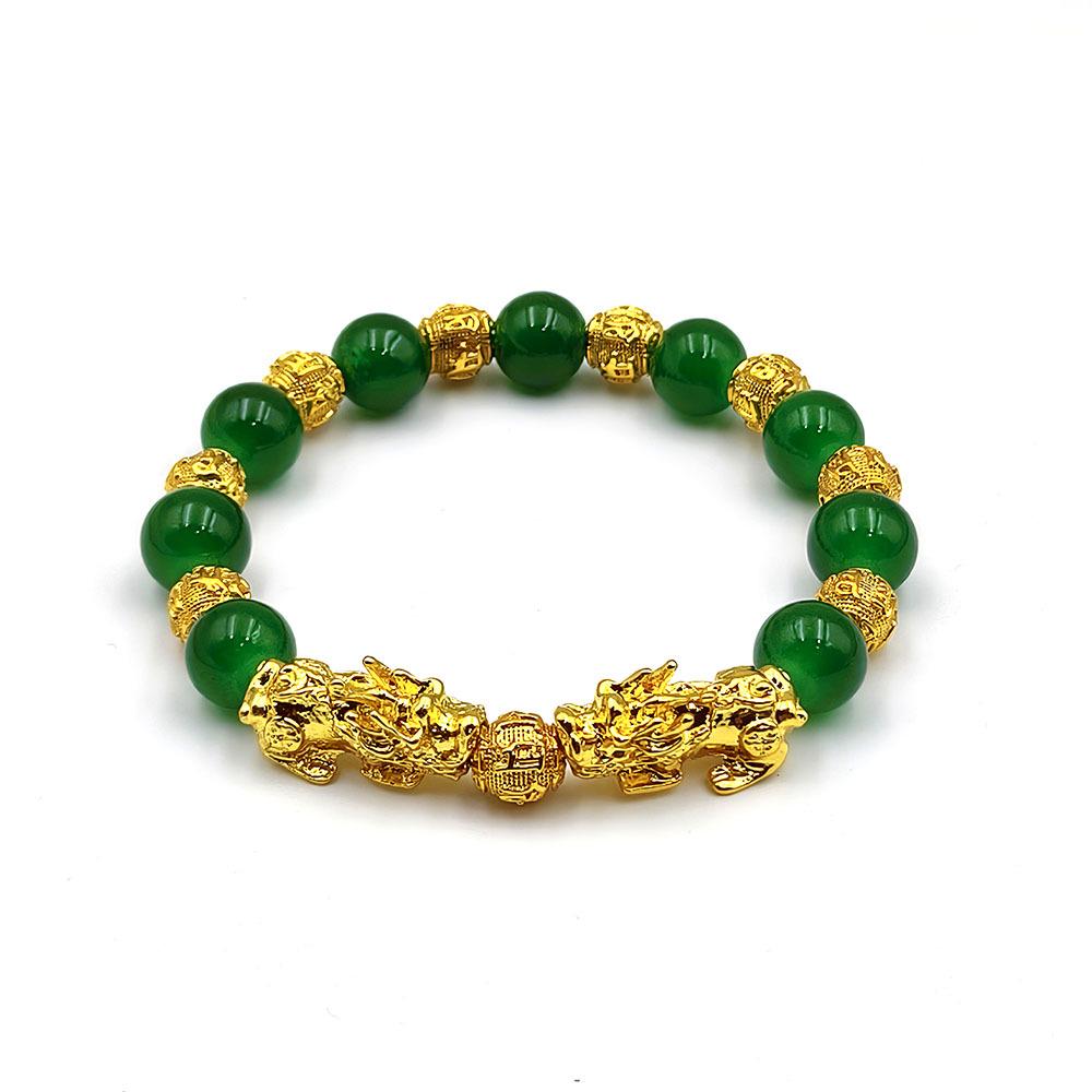 10mm Imitation Jade Pixiu Couple Bracelet with RuYi Beads for Wealth and Luxury
