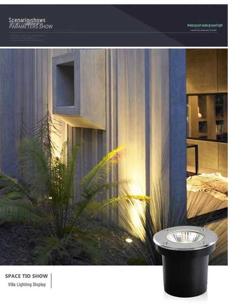 LED Waterproof Outdoor In-Ground COB Light - Round/Square for Courtyard, Walkway, and Lawn Landscaping