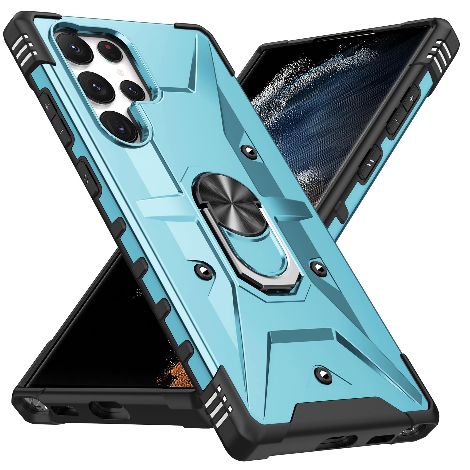 

Для Samsung Galaxy S24 Ultra Чехол PC+ TPU Гибридная Накладка для Телефона с Кольцом-Держателем Подставка Baby Blue