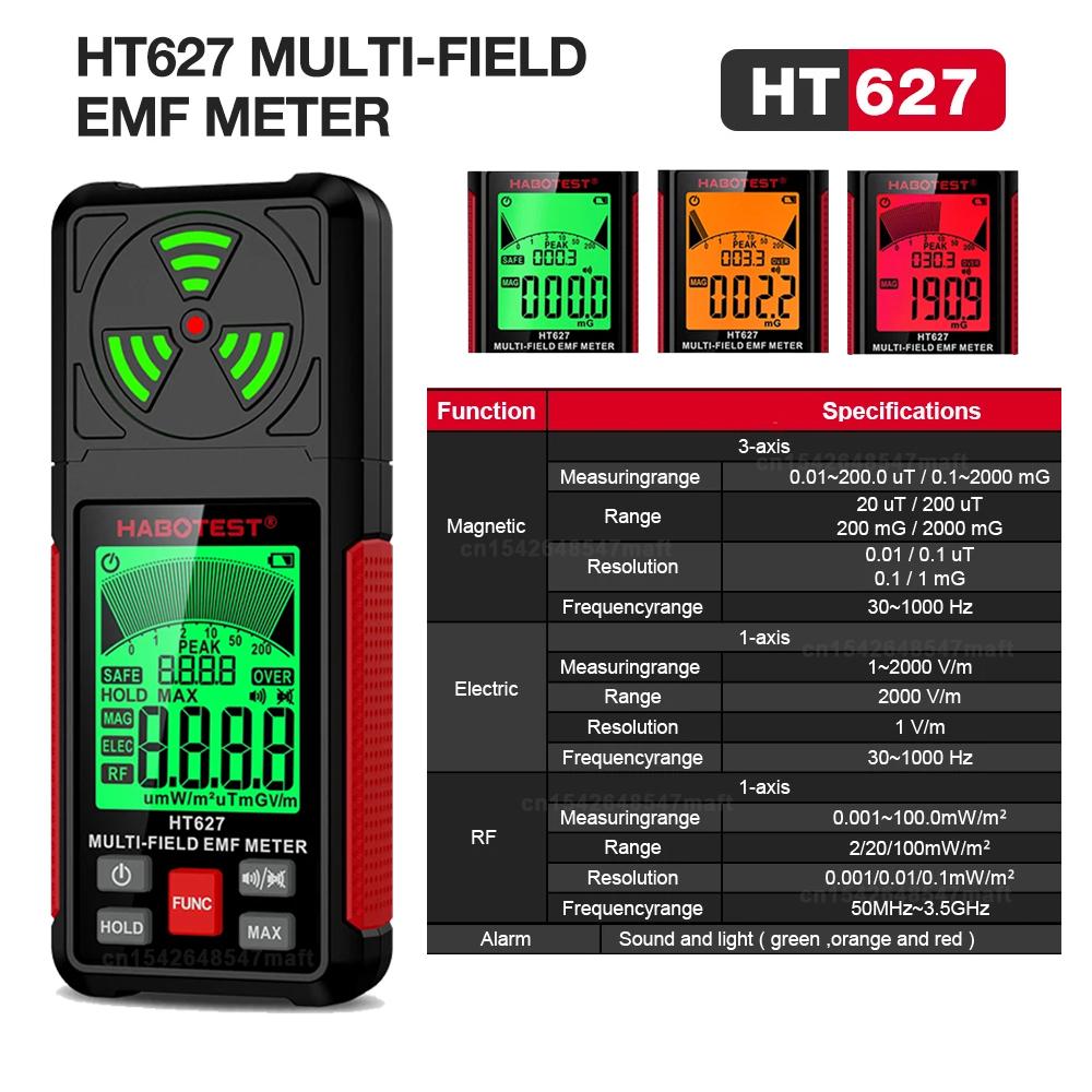 HABOTEST EMF Meter Radiation Detector Sound Level Decibel Meter Gas Detector Temperature Humidity Light Lux Meter Anemometer