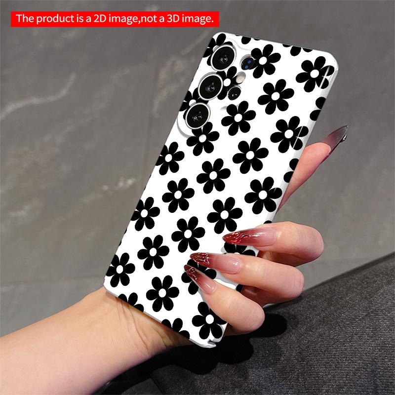 2DFlat Samsung phone case Black and White Floral Pattern Phone Case Applicable to Galaxy S22 S23 S24 S25ULTRA S26 A12 A13 A14 A15 A16