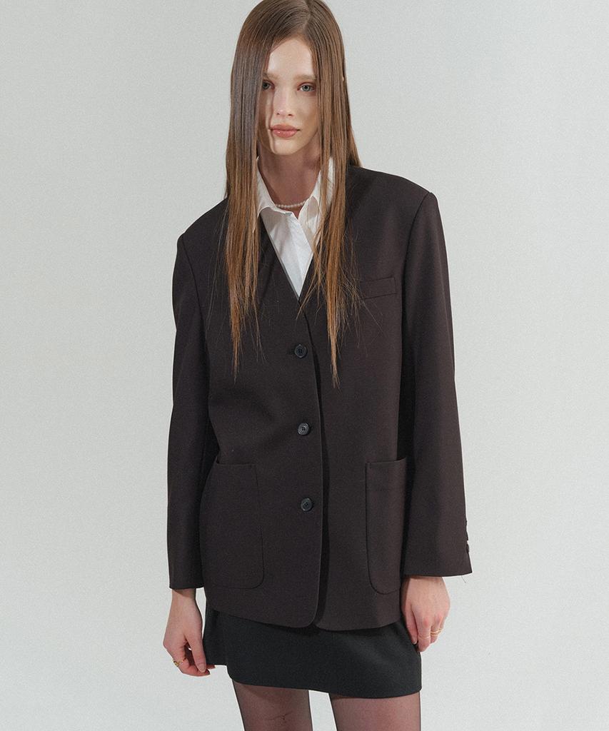 Flmo Minimalist Collarless Jacket [Black]