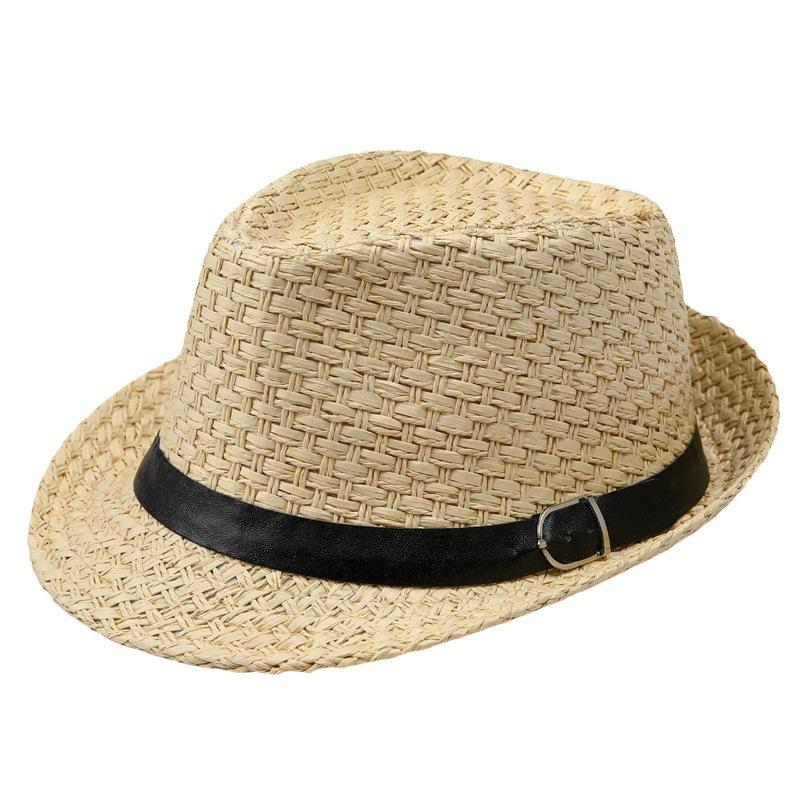 Men'S Hat Curled Leather Buckle Jazz Hat Spring Summer Shade Beach Top Hat Straw Hat Outdoor Mountain Climbing Sun Protection Cowboy Hat