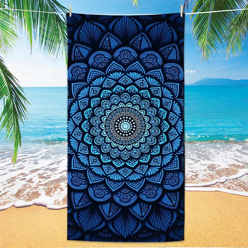 Purple Mandala Beach Towel Sand Free Quick Dry Microfiber Bath Towel Bohemian Floral Large Towels for Summer Vacation Seaside
