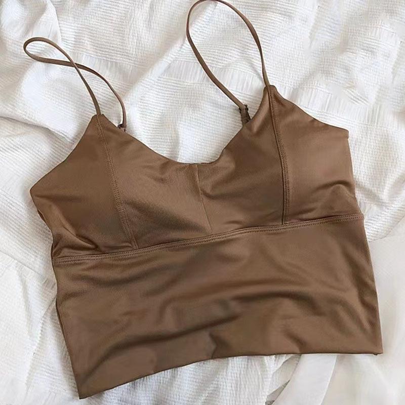 

Высококачественное бесшовное женское нижнее белье, сексуальный бюстгальтер с открытой спиной, беспроводной, классический, слинг, жилет, бюстгальтер, вставка, прокладка, пуш-ап, нижнее белье M коричневый