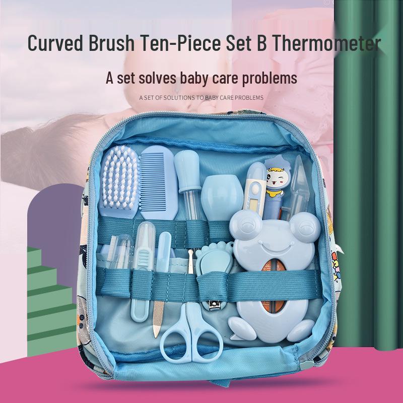 13-Piece Baby Care Set: Cloth Bag, Nasal Aspirator, Nail Clipper, Cartoon Design, Daily Cleaning Essentials