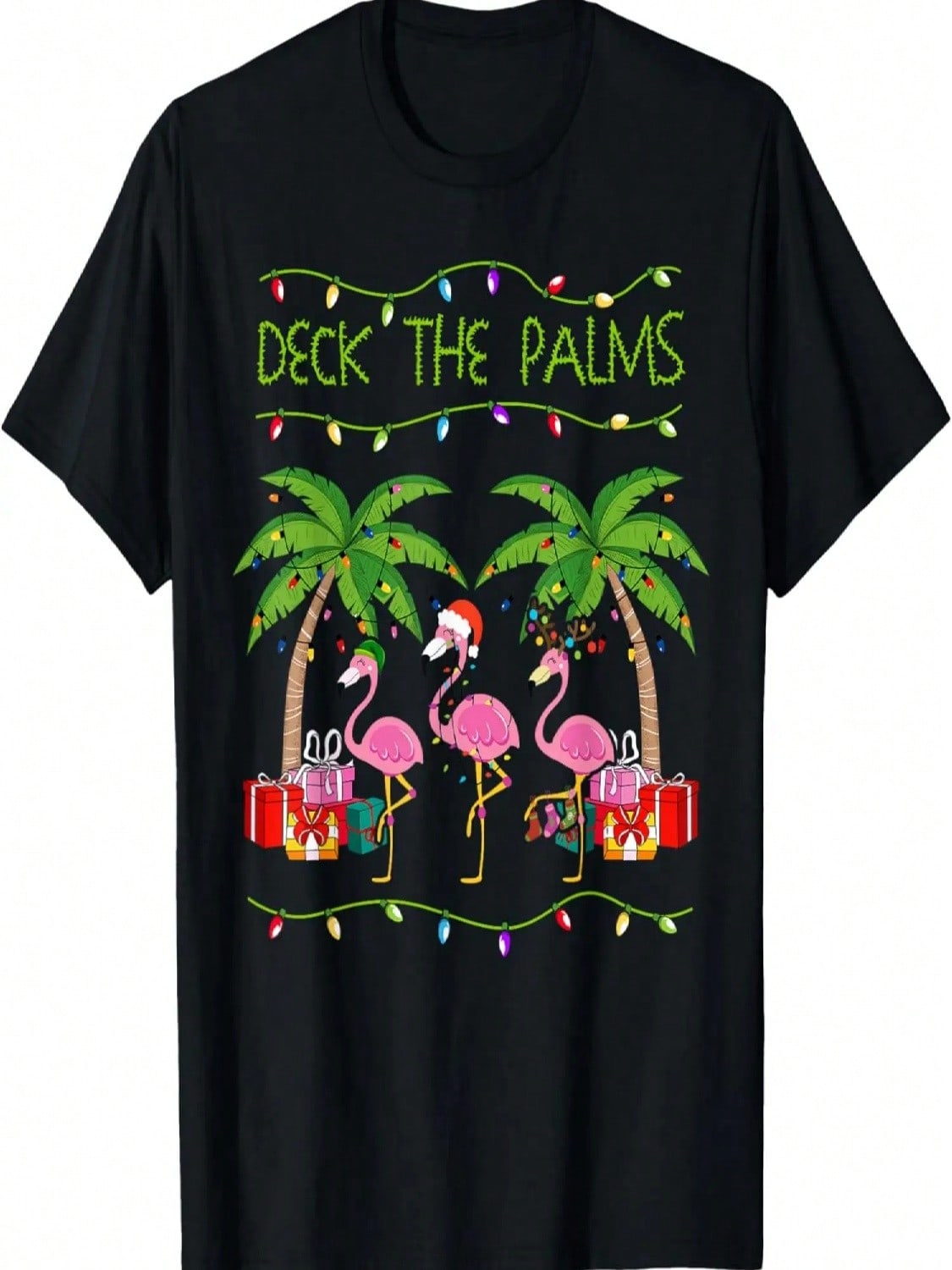 Funny Deck The Palms Merry Flamingo Christmas In July Idea T-Shirt S разноцветный