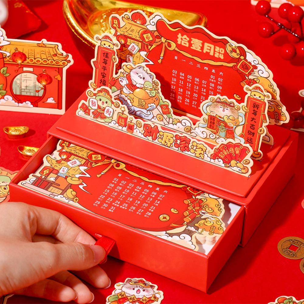 Mini Desktop Calendar Cartoon Lucky Calendar Desktop Ornaments Fortune Cat Calendar  Birthday Gifts