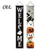 Durable Fabric Banner Halloween Porch Sign Banner, Pumpkin Ghost Party Awning Hanging Wall Decorative Holiday Door Decoration, Front Wreath