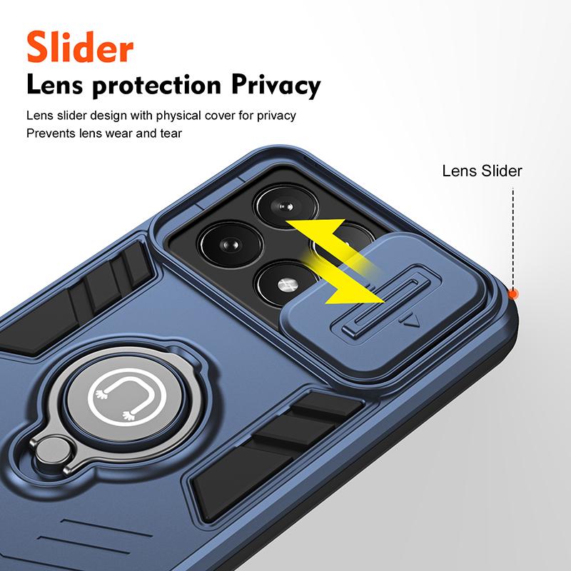 For POCO X6 Armor Rotate With Ring Stand Camera Lens Anti-Scratch CaseFor POCO X6 Pro Magnet Charge Cover For Xiaomi Poco X6 Pro