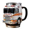 Fire Rescue 3D Fire Truck Mug Double Wall Stainless Steel Insulated Tumbler Vacuum Flask For Firefighters Station Work Gifts