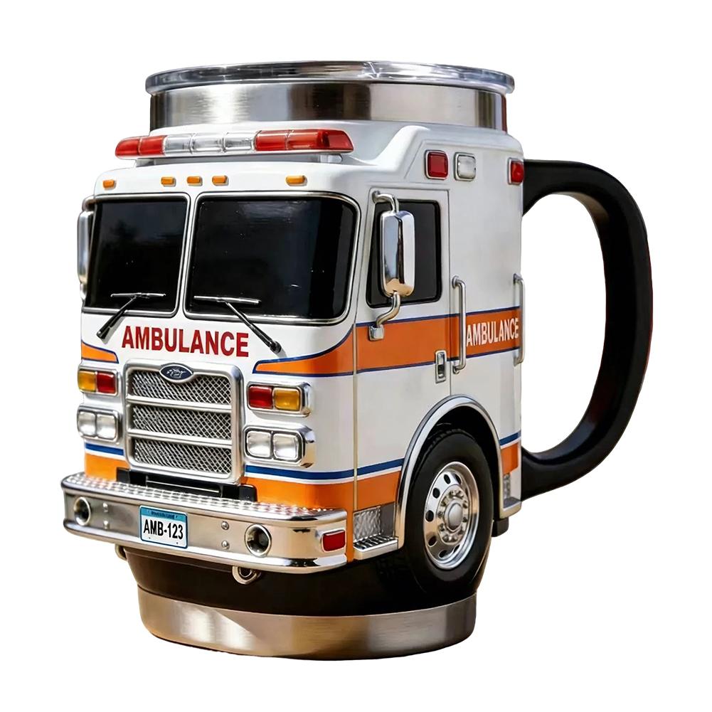 Fire Rescue 3D Fire Truck Mug Double Wall Stainless Steel Insulated Tumbler Vacuum Flask For Firefighters Station Work Gifts