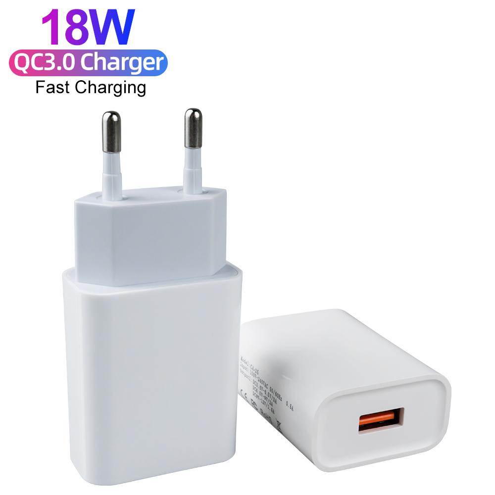 Plugue UE EUA Carregador USB para Celular Carregador de Parede Quick Charge 3.0 18W Carregador Rápido USB QC3.0