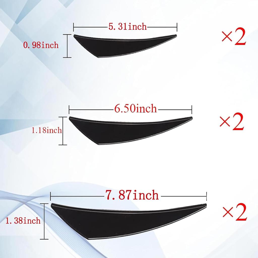 Pack-6 Car Spoiler Canards Kit, Universal Auto Front Bumper Lip Splitter, Body Anti-Collision Diffuser, Exterior Soft Rubber Decorative Stickers