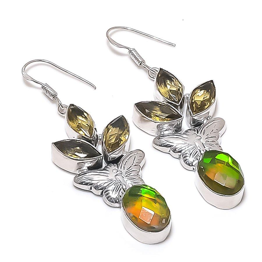 

Натуральный зеленый триплет опал, цитрин серьга из стерлингового серебра 925 пробы 2,36 J0L09