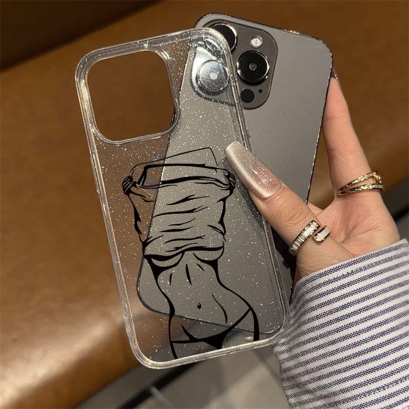 Glitter Soft Case for Apple 11, 12, 14, 15, 16 Pro Max: New Style with Large Hole & Cartoon Design