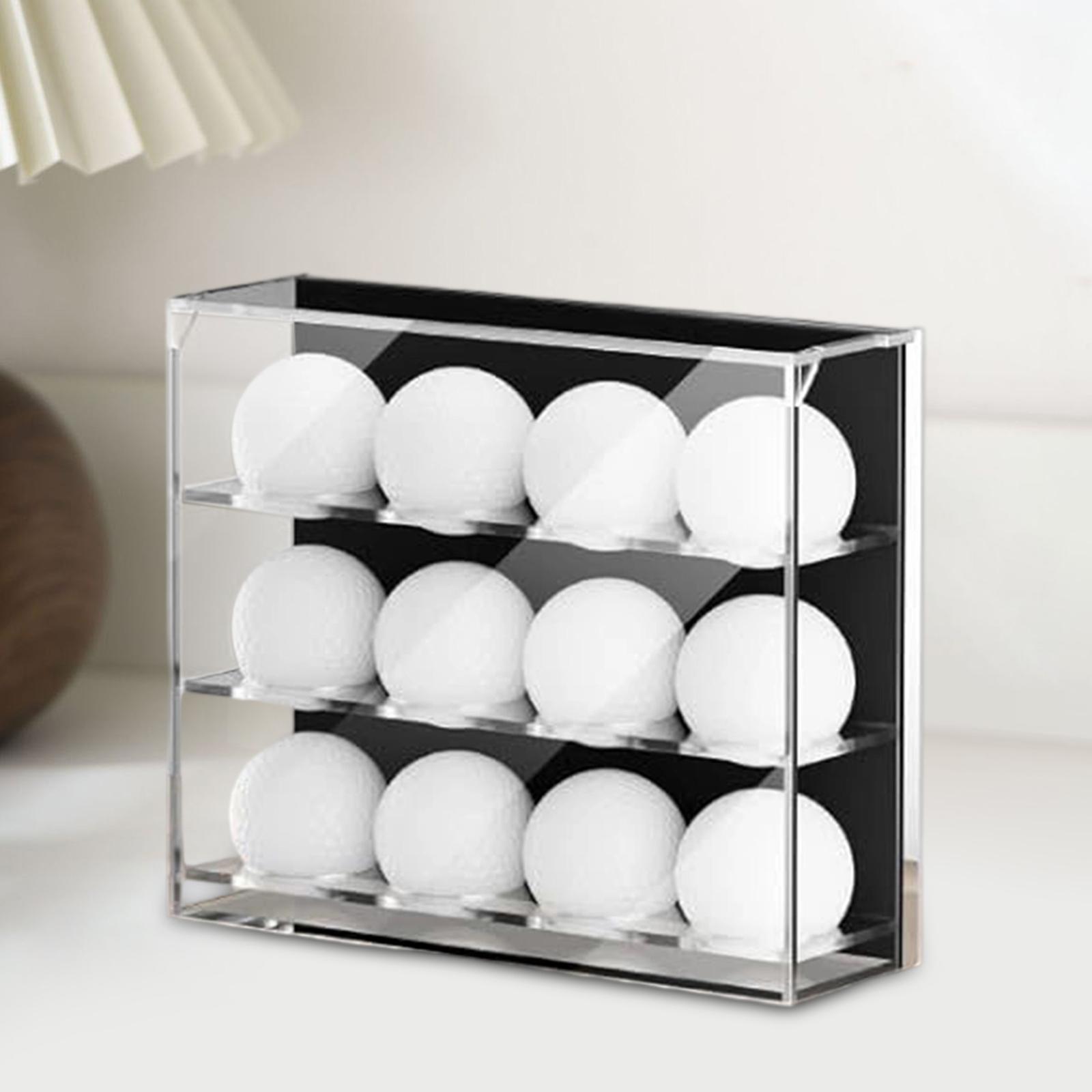 Acrylic Golf Ball Display Case 3 Tiered Collectibles Organizer, Office 12 Holes Transparent Pingpong Ball Holder Cabinet Shelf