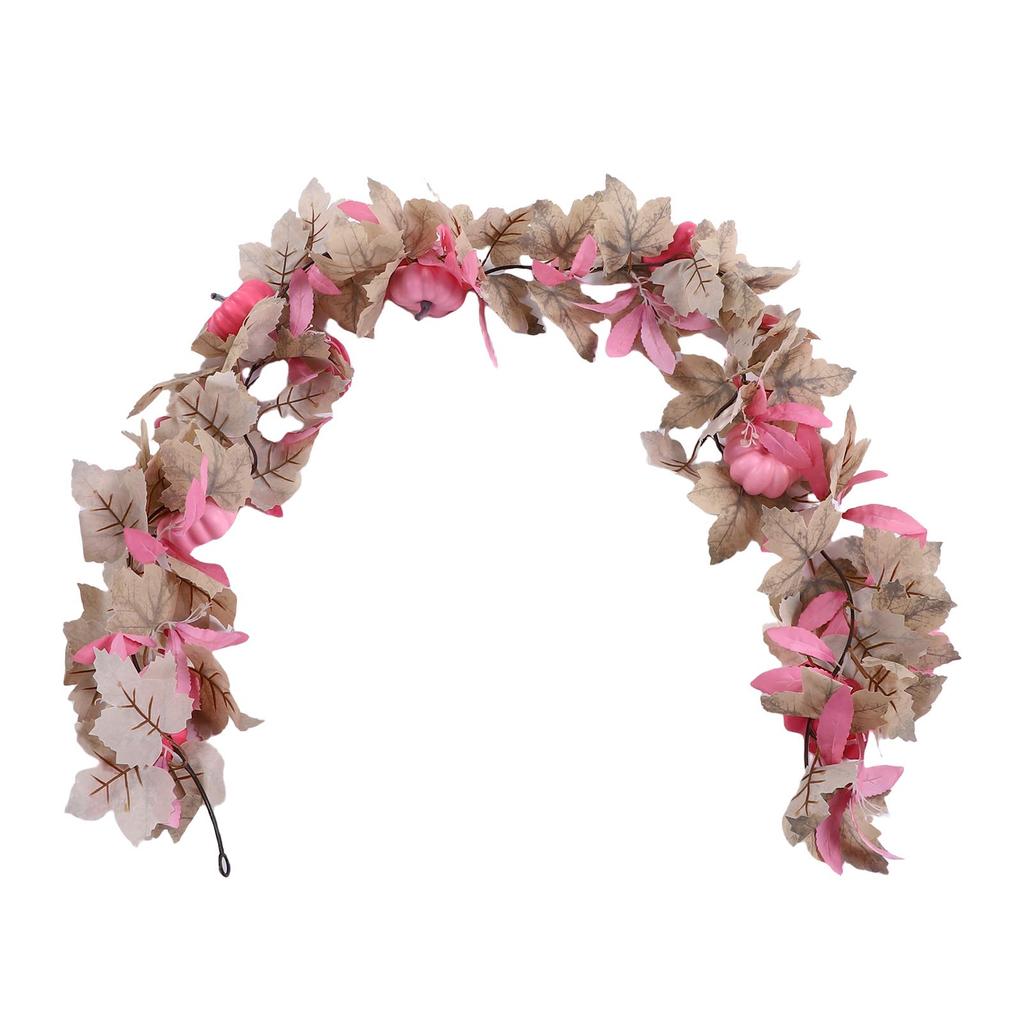 Pink Pumpkins Fall Garland Maple Leaves Thanksgiving Table Centerpiece Autumn Decoration for Home Porch Fireplace Outdoor