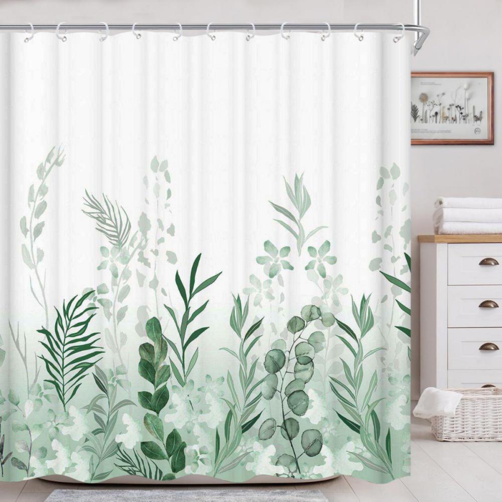 Plant Pattern Print Shower Curtain Bathroom Curtain with Hook