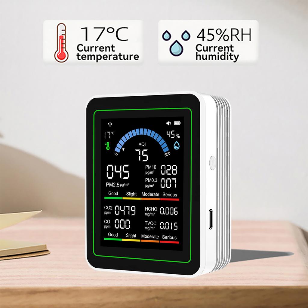 Air Quality Detector for PM2.5 PM10 CO AQI CO2 TVOC HCHO Temp Air Quality Tester for PM2.5 PM10 CO AQI for Home Office Plant