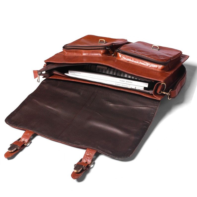 Full Grain Leather Messenger Bag: Laptop Briefcase, Valentines Gift