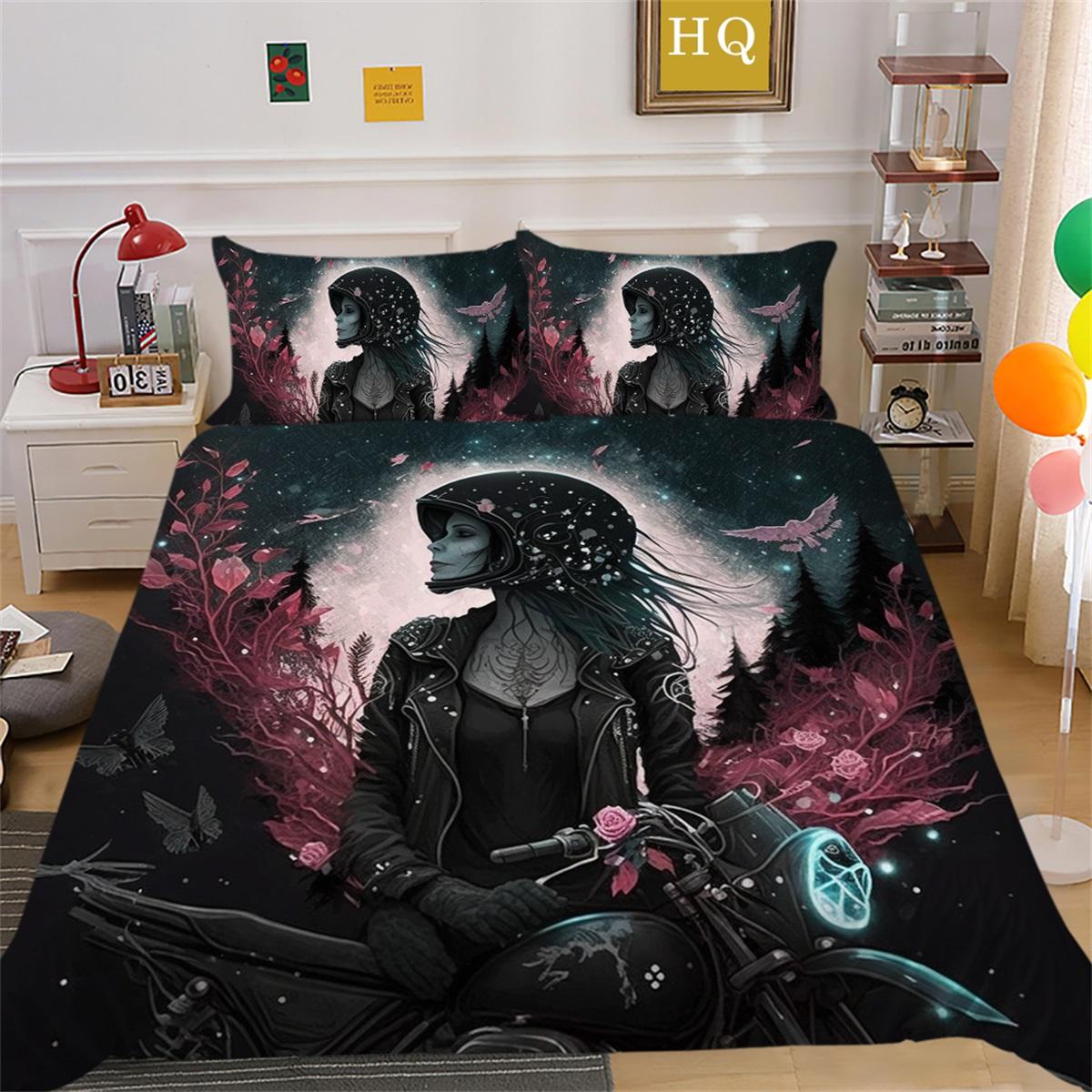 

3D комплект постельного белья с изображением головы черепа, мотоциклетный принт, украшение для спальни, пододеяльник и наволочка, 2 или 3 узора ужасов, украшение для дома Baby 100x135cm