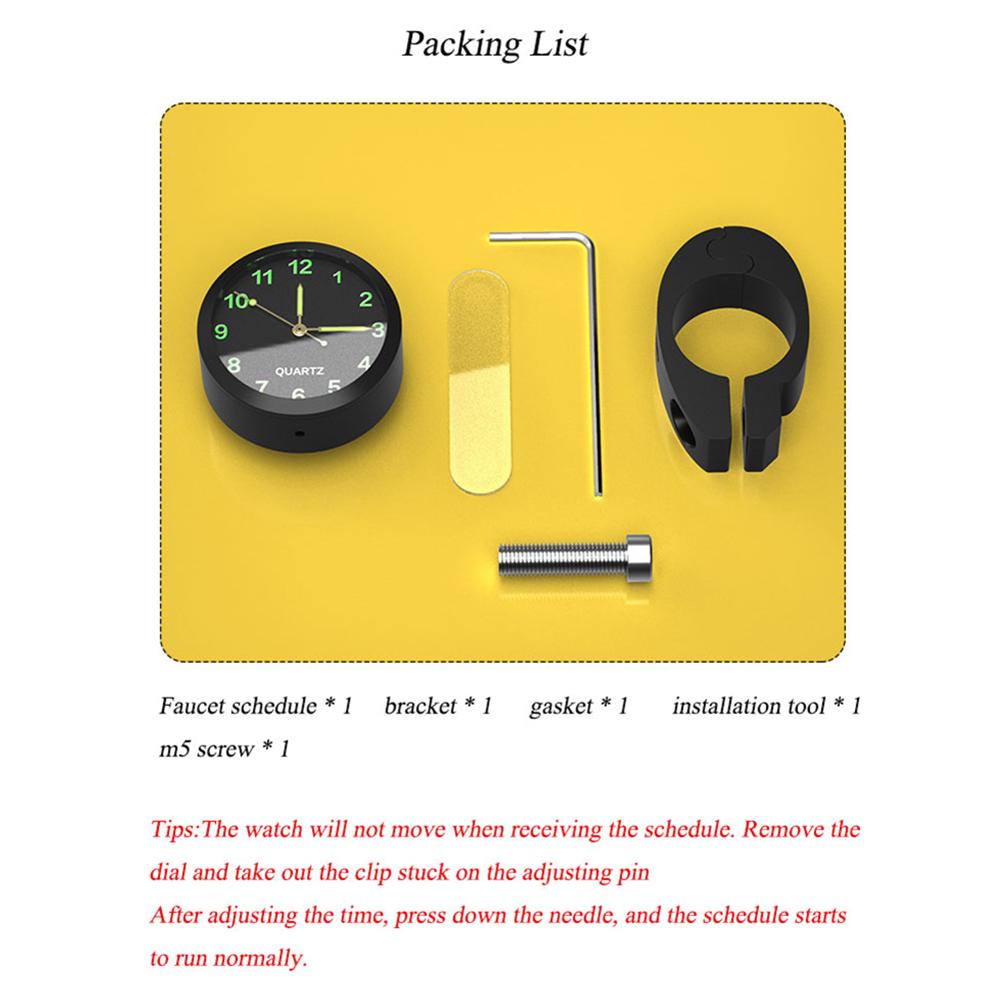 Universal 7/8 vanntett krom motorsykkel sykkelstyrefeste kvarts klokke Klokke aluminium lysende klokke Moto tilbehør