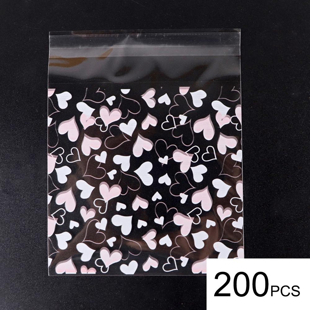 100 Pcs/set Cute Heart Printed Gift Packing Bags Baking Biscuit Food Candy Mini Packaging Bags Orangizer Home Kicthen