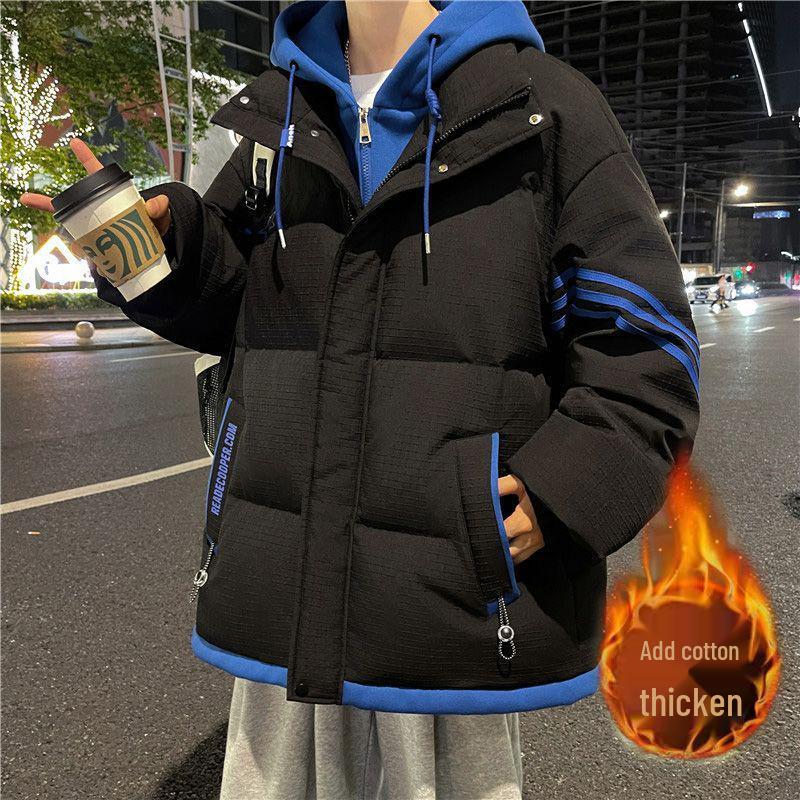 

Hong Kong Style Hooded Boys Winter Jacket: Trendy, Warm, Loose-Fit, Cotton-Padded, Two-Piece Look M (approx. 40-50 kg)