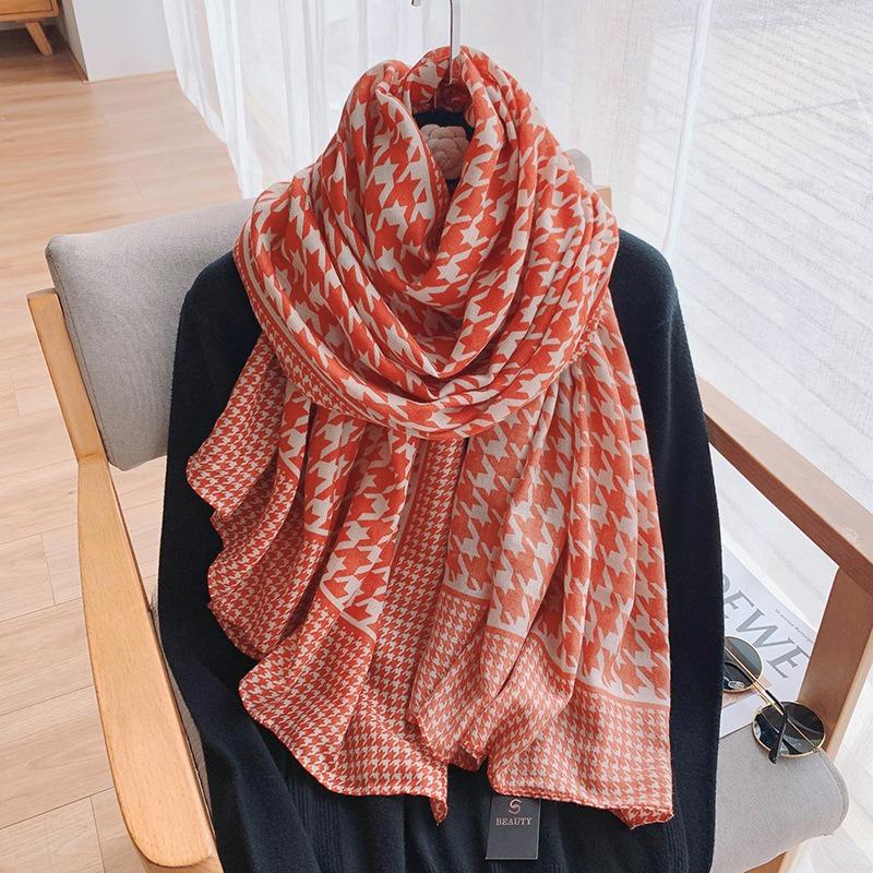 1 pcs 90x180Korean version of cotton and linen women's scarf long thousand bird check silk scarf warm outside with a scarf shawl