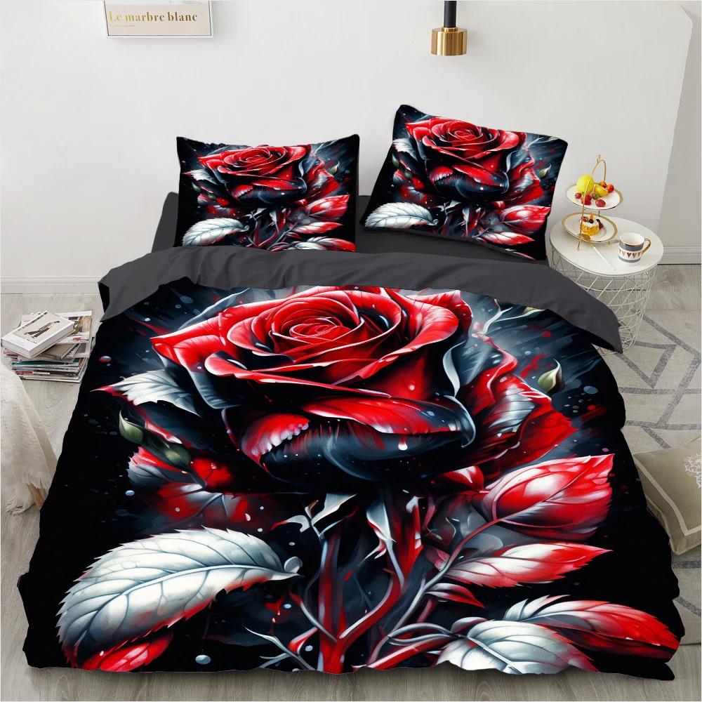 Red Roses Duvet Cover Set Queen Size King Full 3D Bedding Sets Flower Pillowcase Quilt/Comforter Cover Sets Linens Bed 140x200