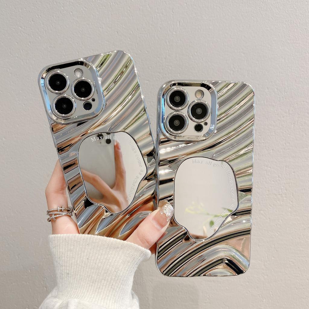 Electroplating Mirror Suitable for IPhone 15 Mobile Phone Case Advanced Wave Mirror Apple 16 14 Anti Fall Soft Shell Protection