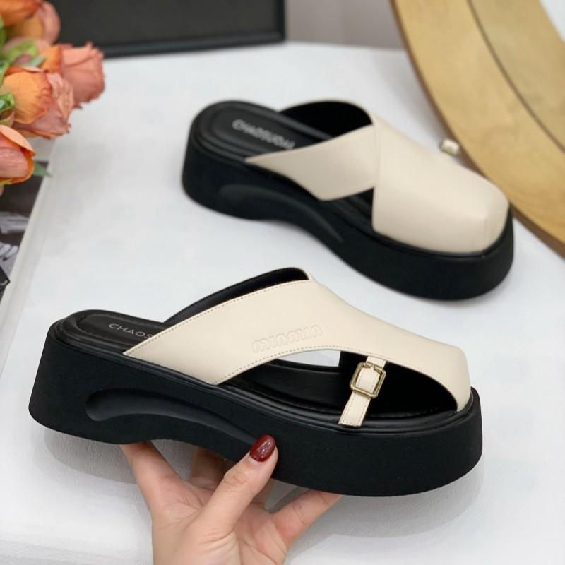 

Summer skirt versatile temperament women wear lazy slippers thick bottom light bag head slippers 35 белый