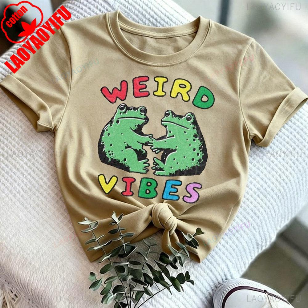 Funny Frog Cottagecore Shirt Weird Vibes Toad Tee for Unisex Women Retro Goblincore Fashion TShirt Y2k Clothing Harajuku Tees Tops
