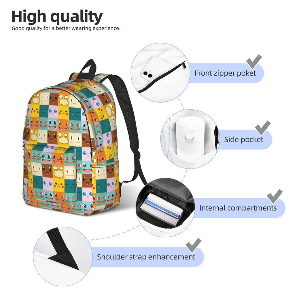 Cute Anime   Cartoon Teenage Backpack Lightweight High School Work Pokemoned  Daypack for Men Women Laptop Canvas Bags