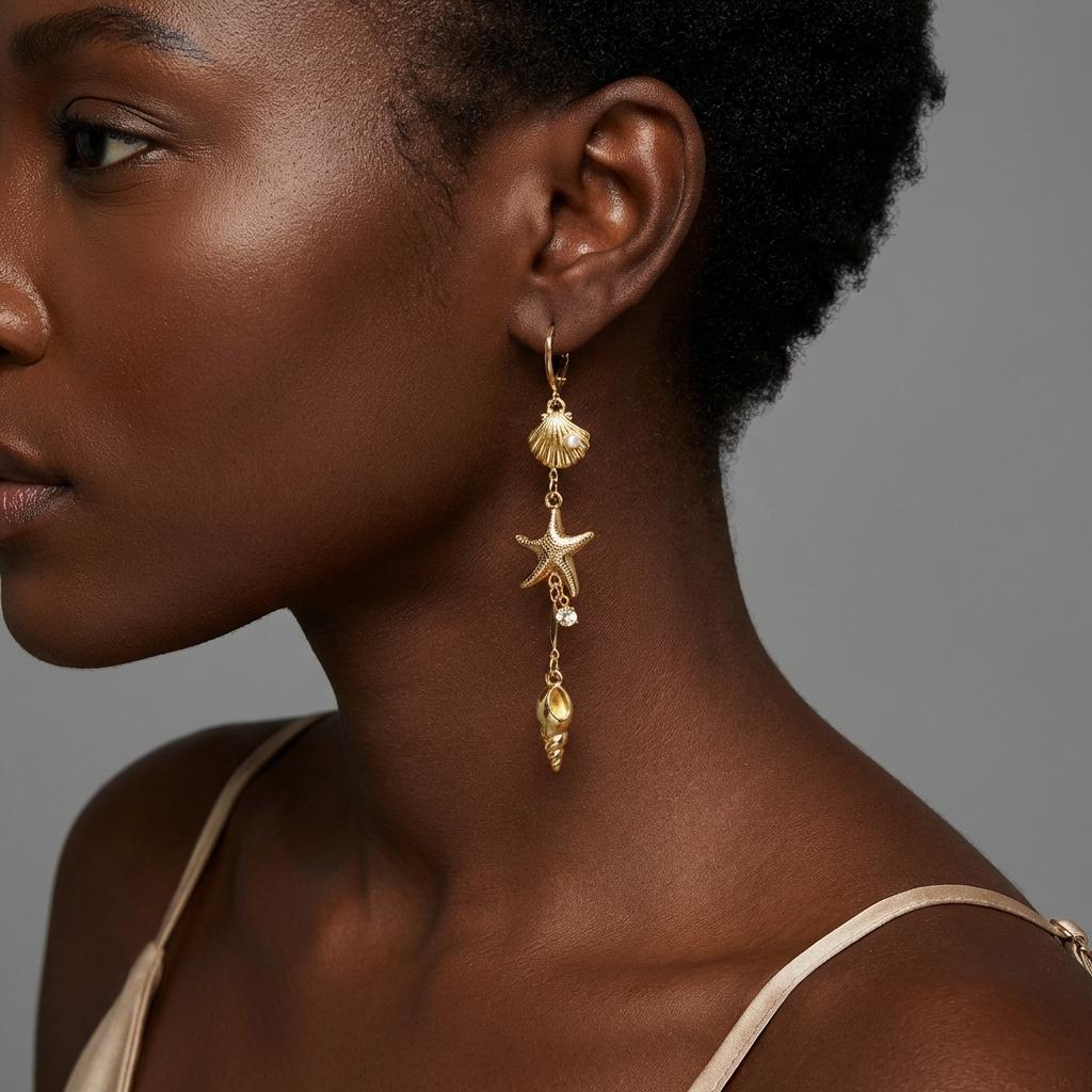 Bohemia Metal Starfish Shell Tassel Drop Earrings for Women Exquisite Imitation Pearl Seashells Earring Summer Party Jewelry