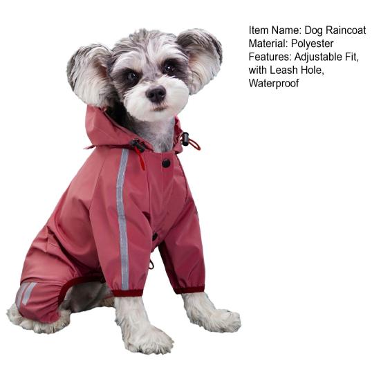 Dog Raincoat Waterproof Rain Coat with Leash Hole Dog Rain Jacket with Hood And Reflective Strips for Small Medium Dogs Puppies