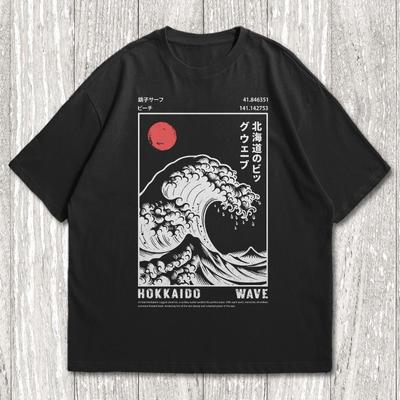 Hokkaido Wave Pattern Tshirt Ukiyoe Giant Wave Pattern Tshirt for Unisex Summer New Unisex Tshirt