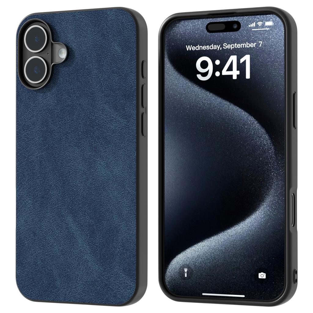 For iPhone 16 Case Anti-Scratch PU Leather Phone Back Cover Black Edge