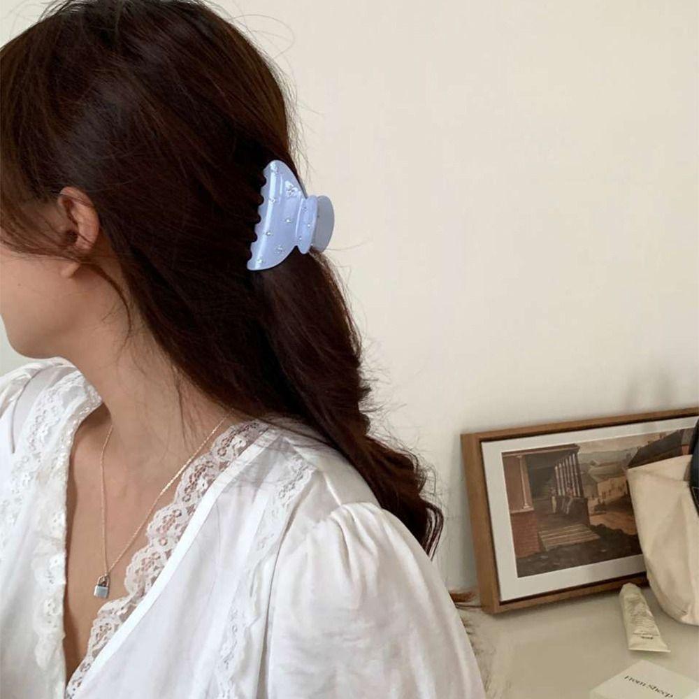

Retro Acetic Acid Semicircle Rhinestone Hair Clip Headwear Korean Style Shark Clip Girls Hair Claw чорний