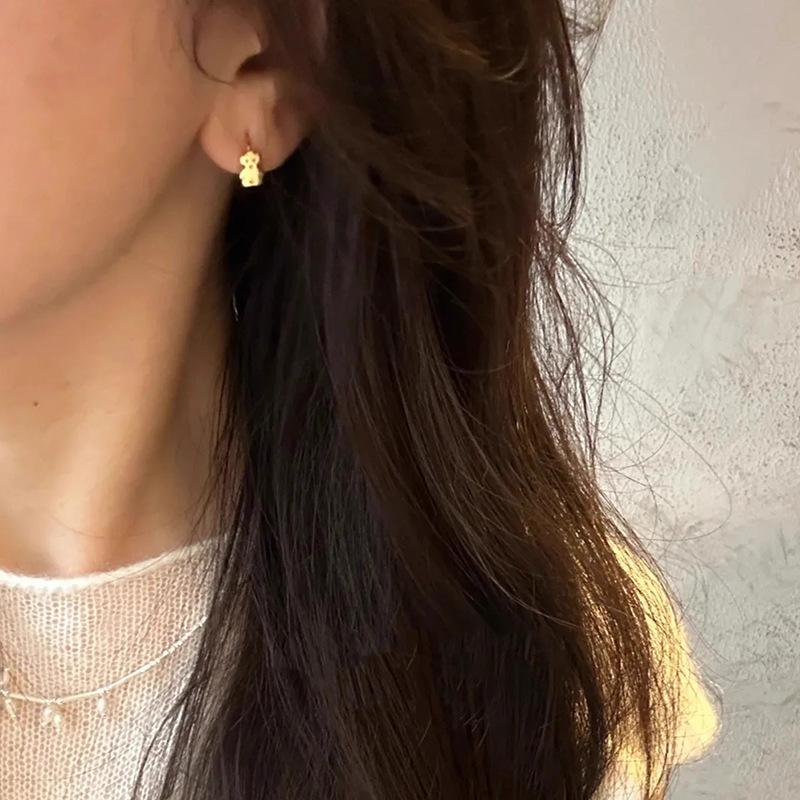 ANENJERY Geometric Bear Hoop Earrings for Women Fashionable Simple High End Exquisite Compact Earrings Jewelry Gifts