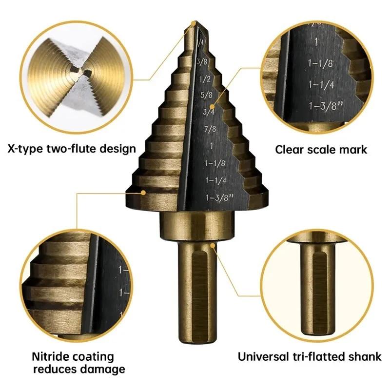 Metal Wood Drilling Tool Automatic Center Punch Step Drill Bit Set Nitride Coated Metric/Inch Cone Drill Bit Hole Opener