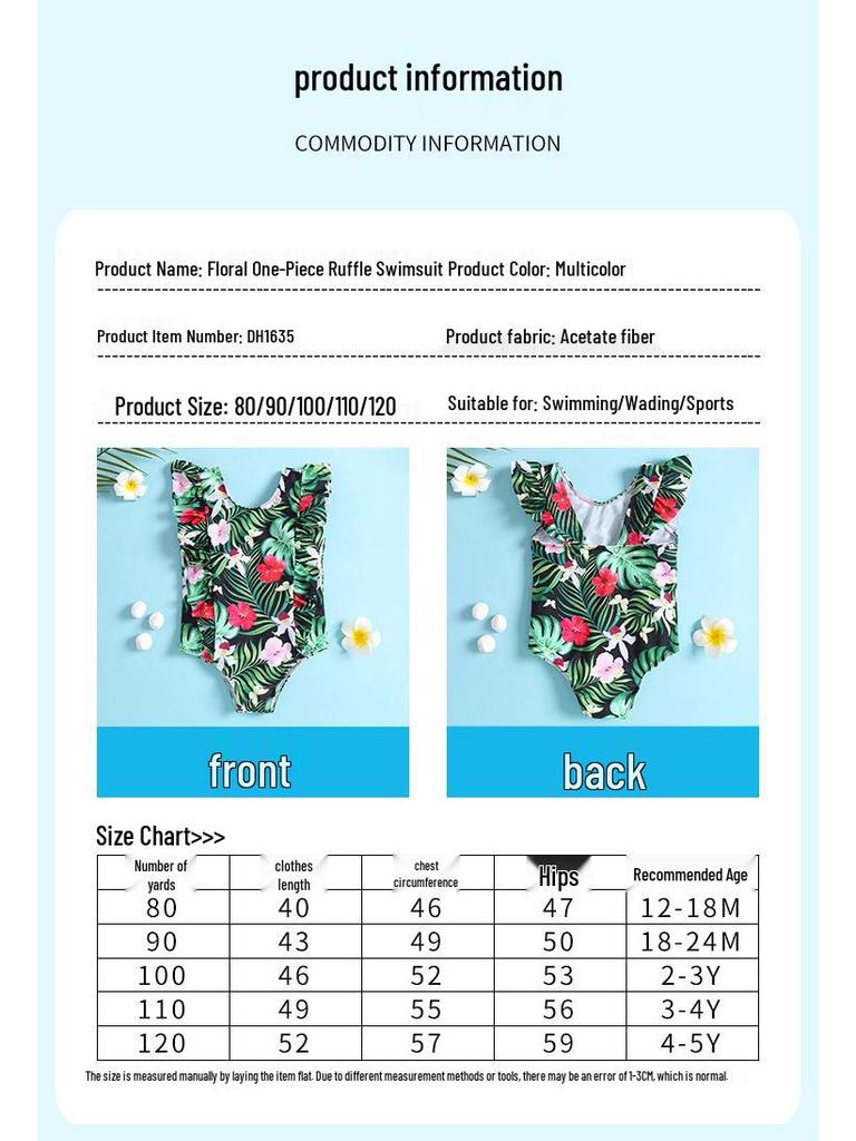 In-Stock Green Floral Ruffle One-Piece Swimsuit for Baby Girls and Toddlers