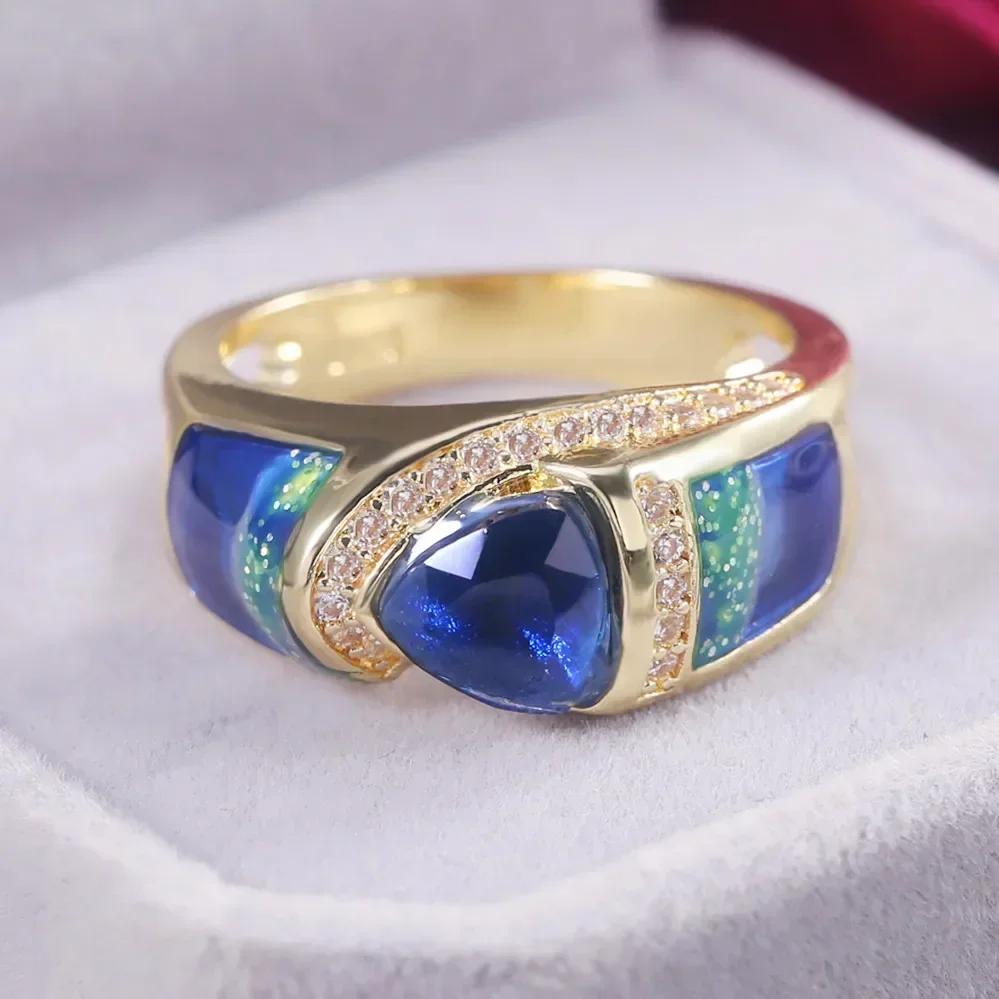 Women'S Blue Cubic Zirconia Vintage Ring European American Style Fashion Accessory For Anniversary Cocktail Party