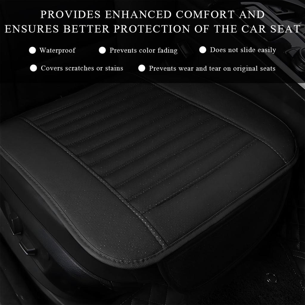 2 PCS Car Front Seat Protector Mats, 21.9" × 19.7" Breathable Leather Auto Cushion Protector, Anti-Slip Vehicle Seat Cover with Storage Pockets,