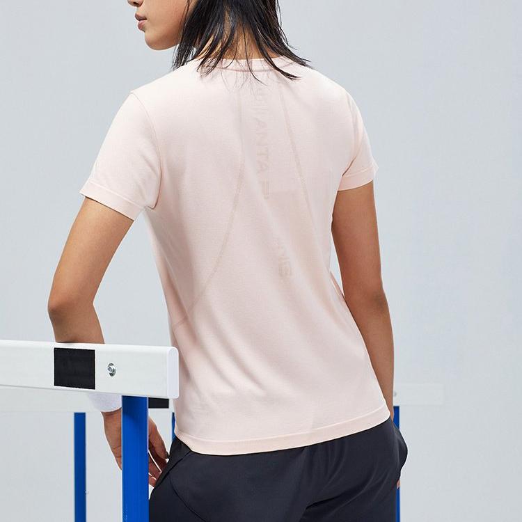 Anta Running Series Logo Print Round Neck Pullover Short Sleeve Fitness Top Women Tops Falling-Rainbow-Pink 162125120-1