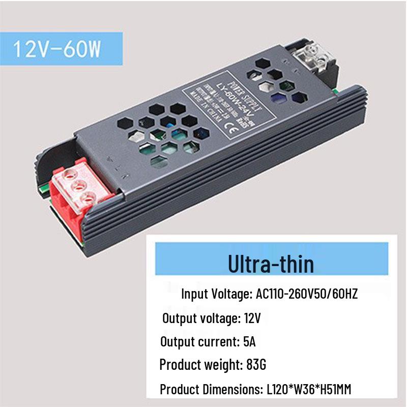 Ultra-Thin Silent LED Linear Light Transformer, 220V to 24V, Black King Kong