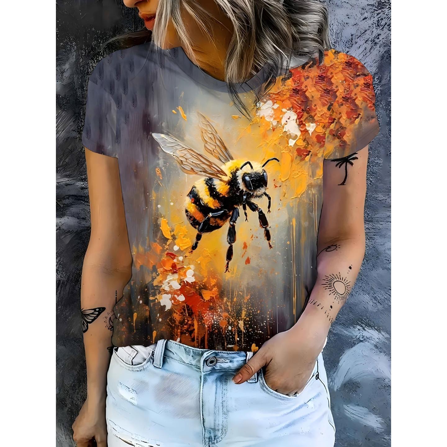 

Summer Round Neck Animal Flower Pattern 3D Print Top Fashionable Casual Short Sleeved Women s T-shirts 6XL