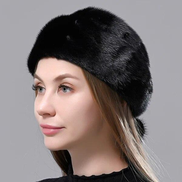 

Зимняя шапка женская роскошная стильная теплая шапка из натурального норкового меха ветрозащитная полная шкура элегантный снежный головной убор Adjustable(55-60cm) чёрный