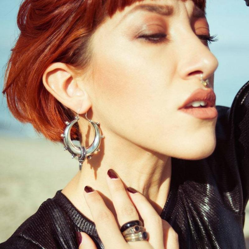 New Gothic Trendy Round Bead Earrings Punk Style Earrings Hip Hop Sharp Cone Men's and Women Earrings Festival Party Accessories